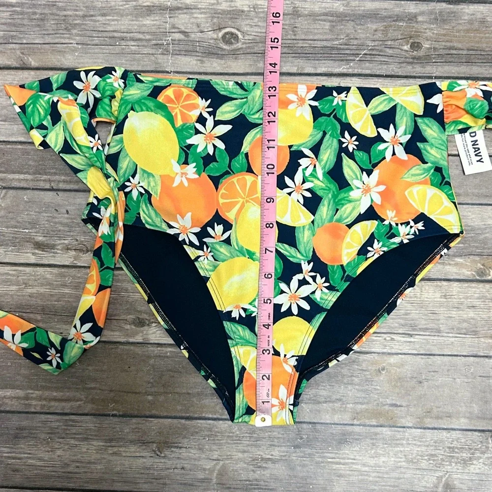 Old Navy Blue Yellow White High Waisted Side Tie Lemons Oranges Bikini Bottom